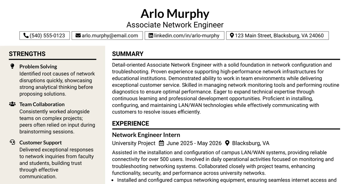 33 Associate Network Engineer Resume Templates with Example 2026 (ATS-Optimized)