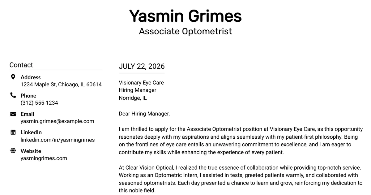 30+ Associate Optometrist Cover Letter Templates with Example 2026