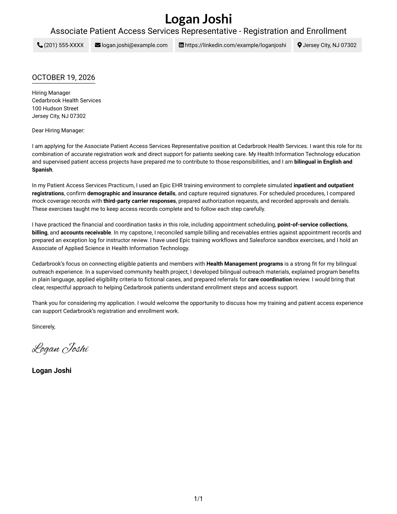 Cover letter example — page 1