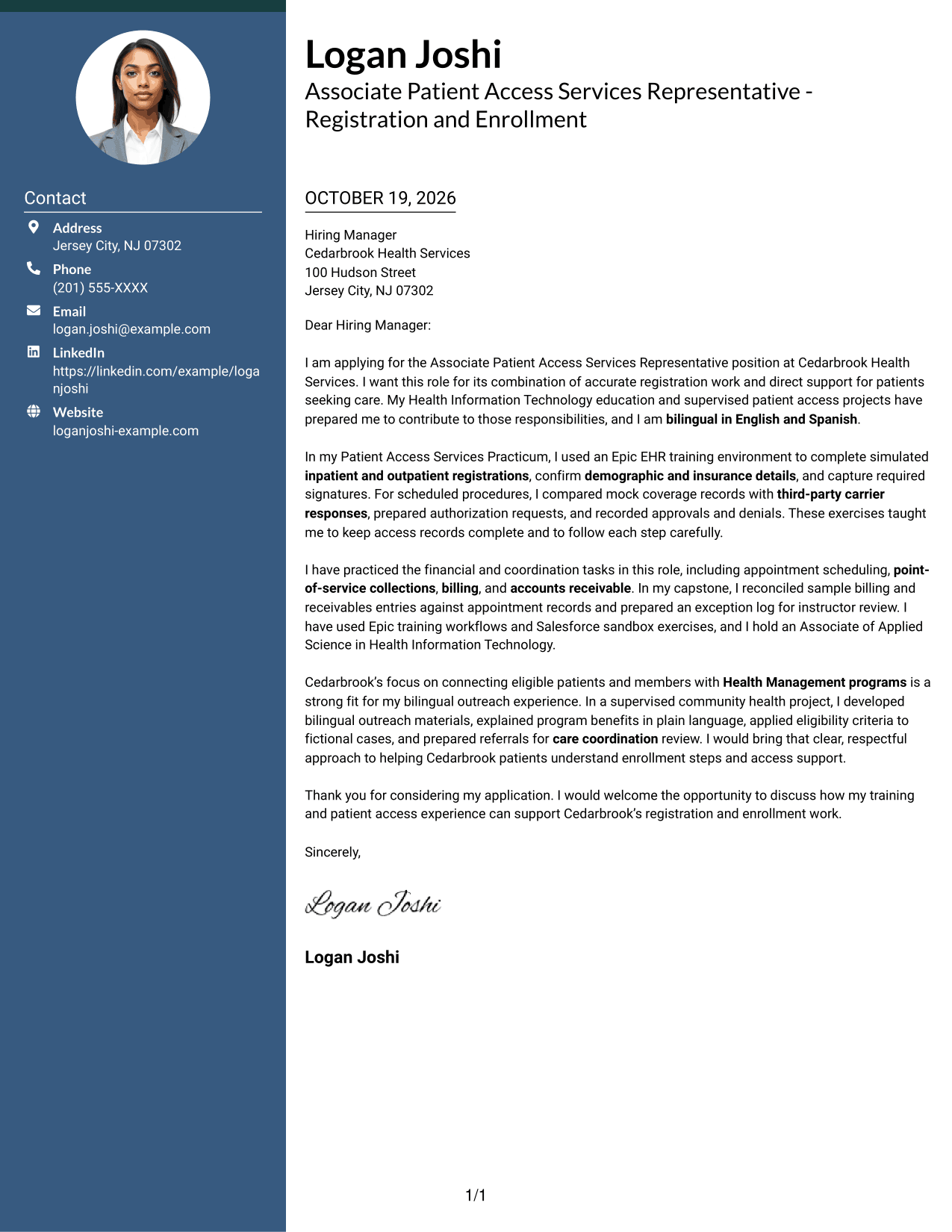 Cover letter example — page 1