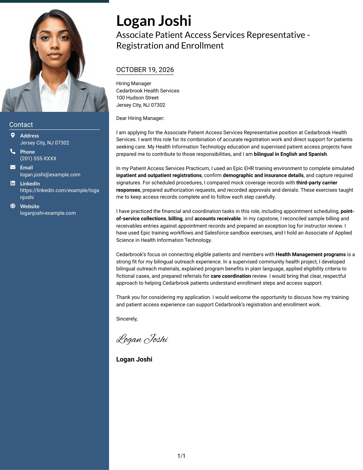 Cover letter example — page 1
