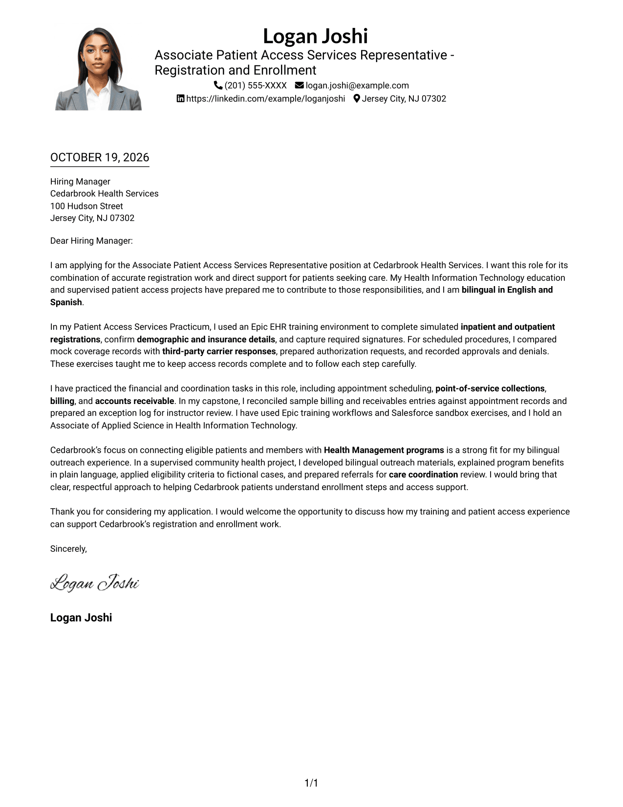 Cover letter example — page 1