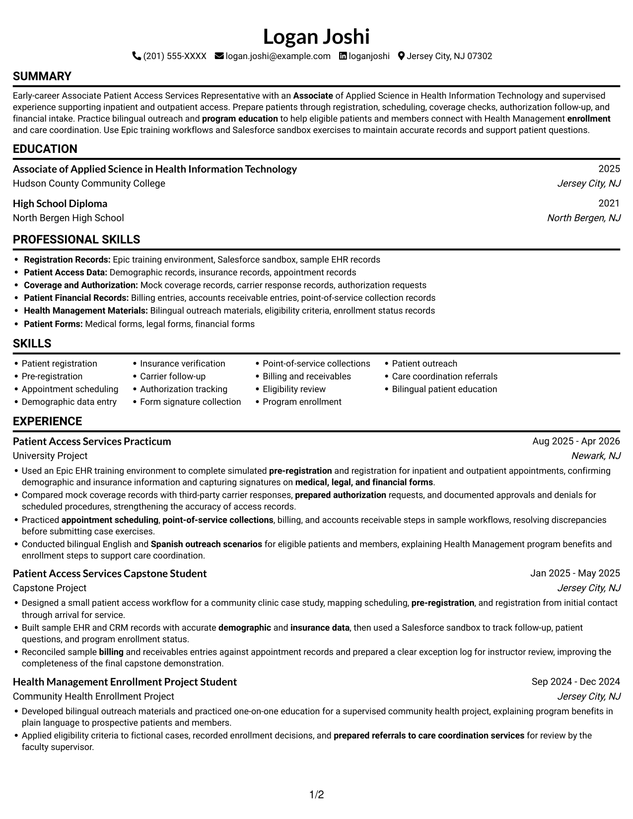 Resume example — page 1