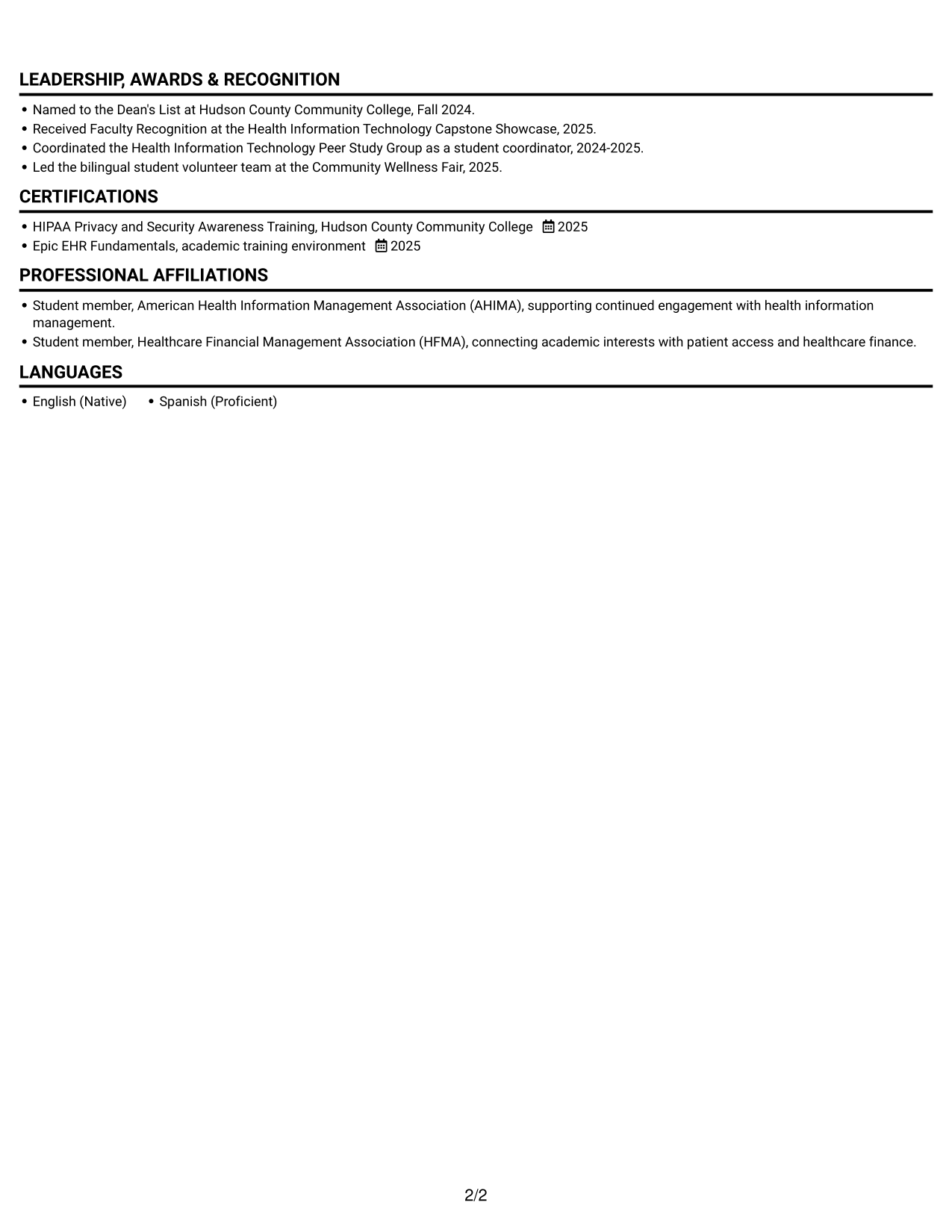 Resume example — page 2