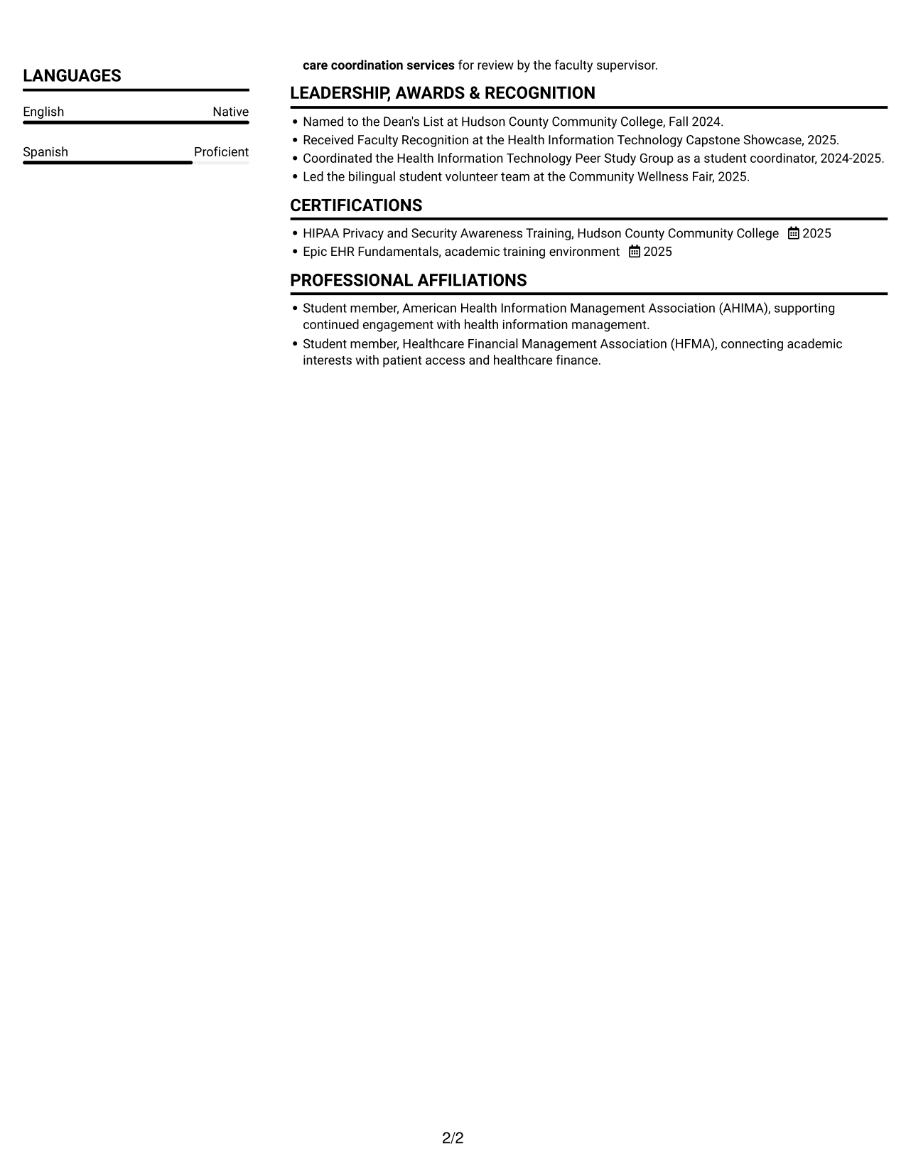 Resume example — page 2