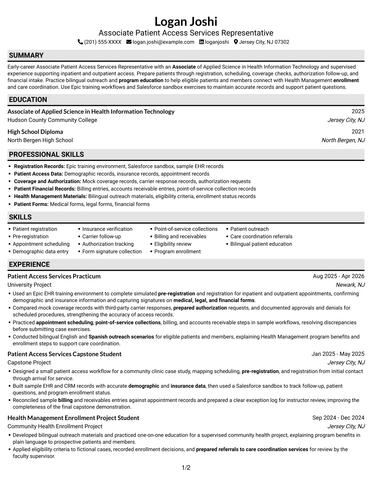 Resume example — page 1