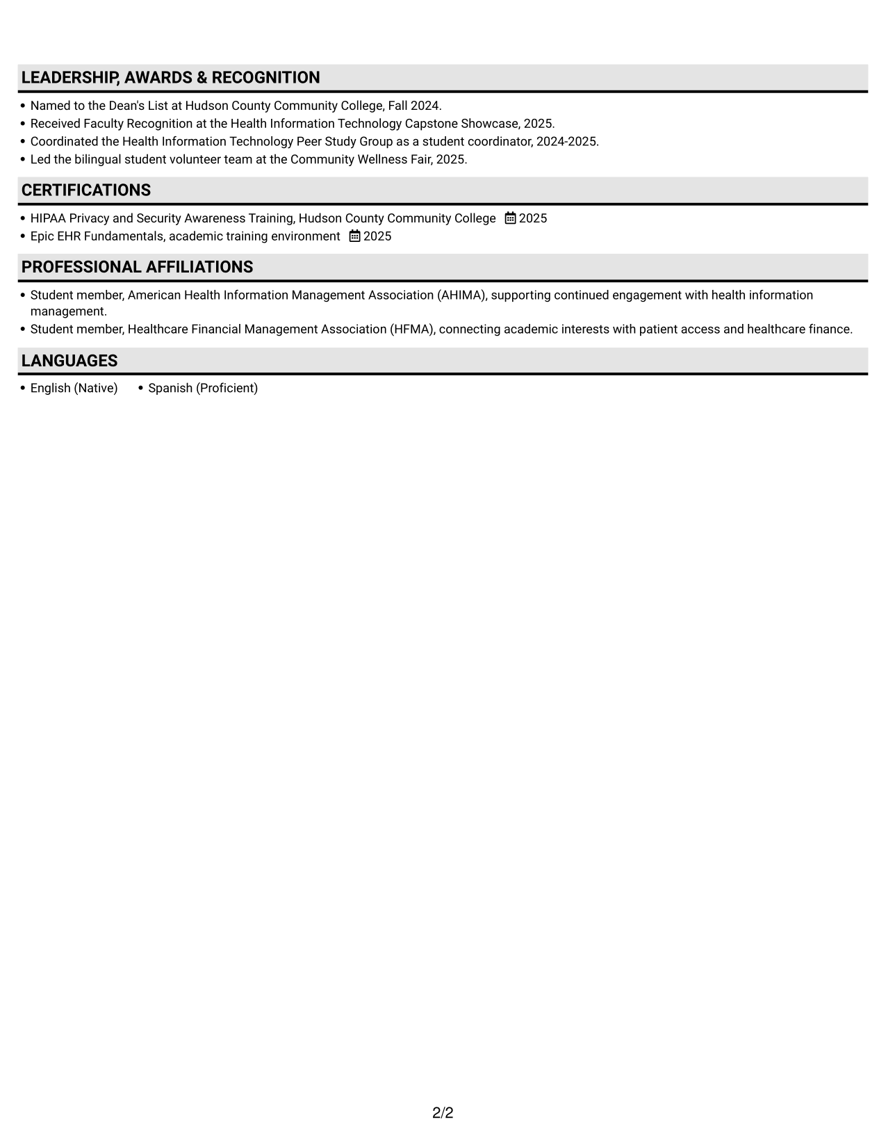 Resume example — page 2