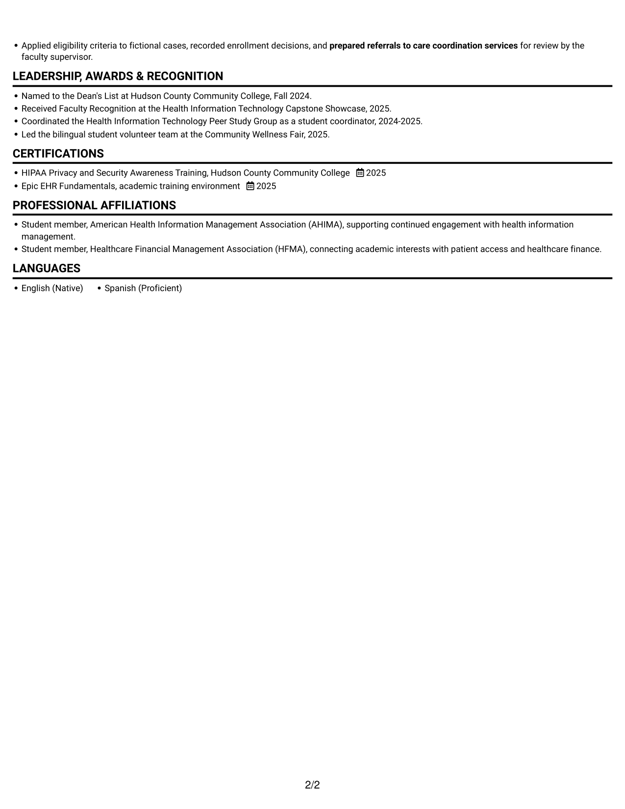 Resume example — page 2