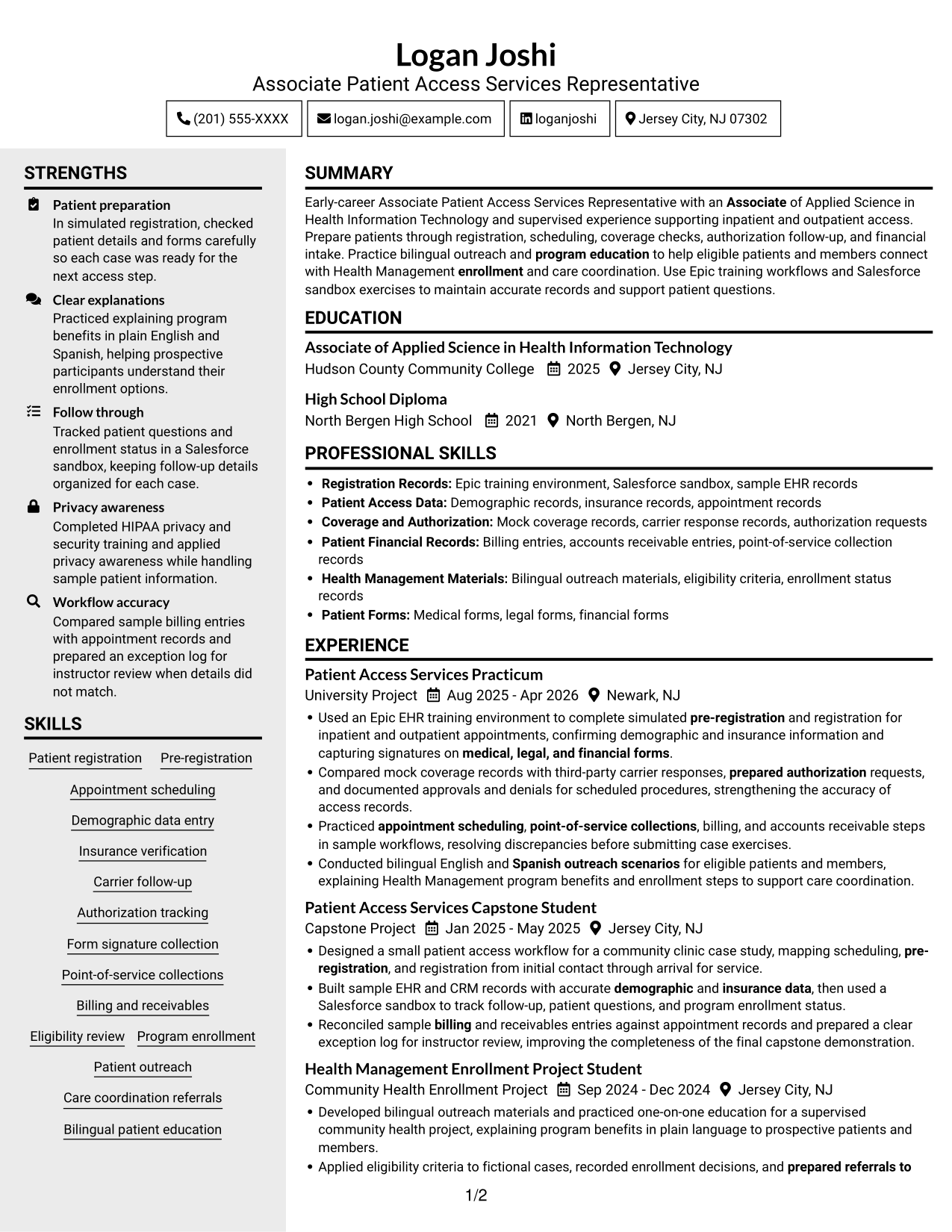 Resume example — page 1