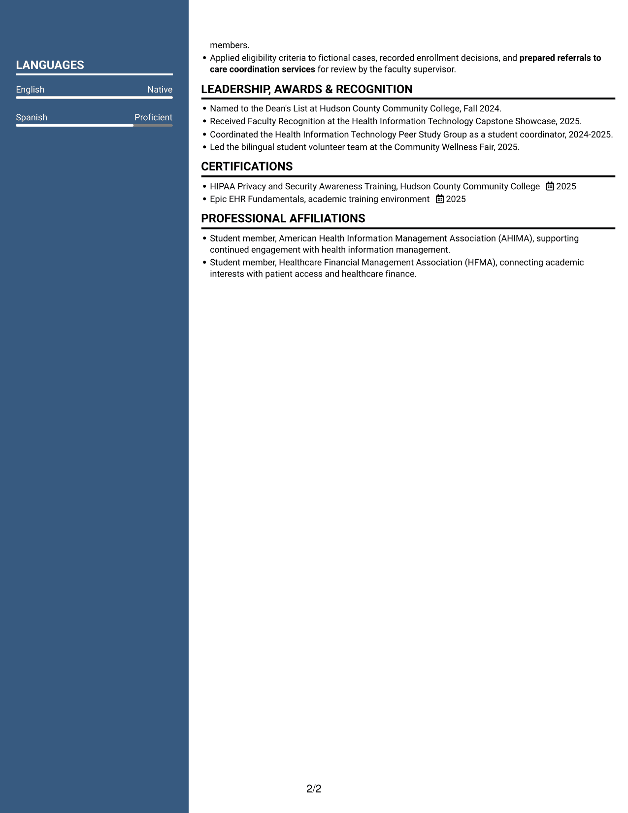 Resume example — page 2