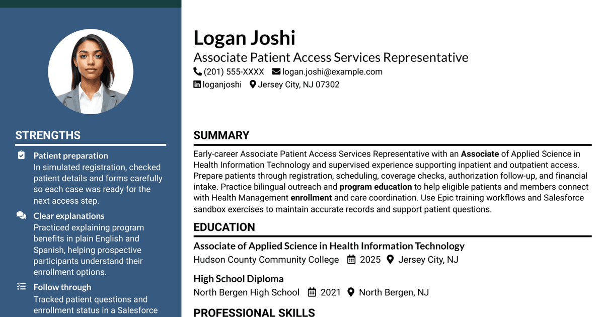 7 Associate Patient Access Services Representative - Registration and Enrollment Resume Templates with Example