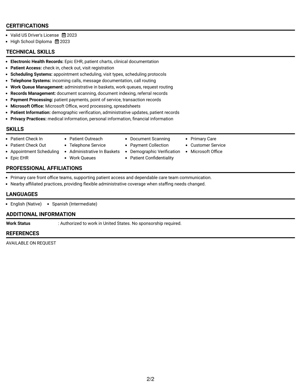 Resume Example Page 2