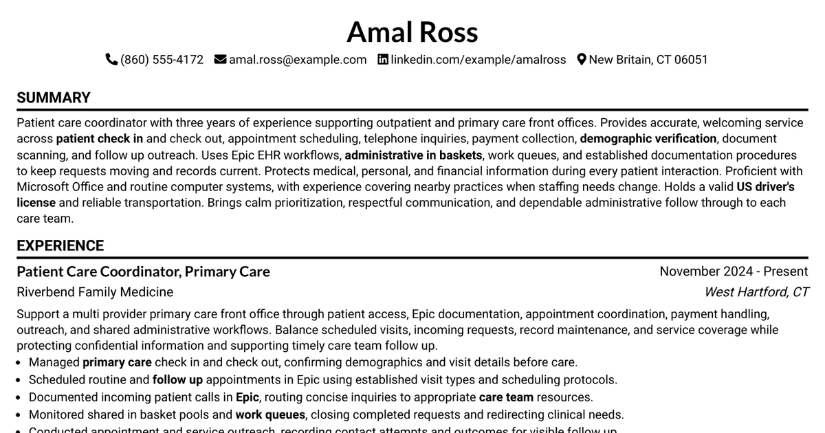 7 Associate Patient Care Coordinator Resume Templates with Example