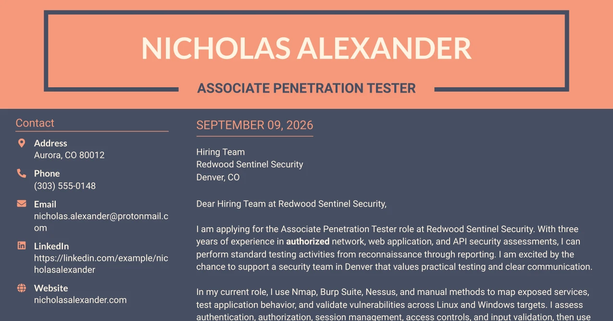 30+ Associate Penetration Tester Cover Letter Templates with Example 2026