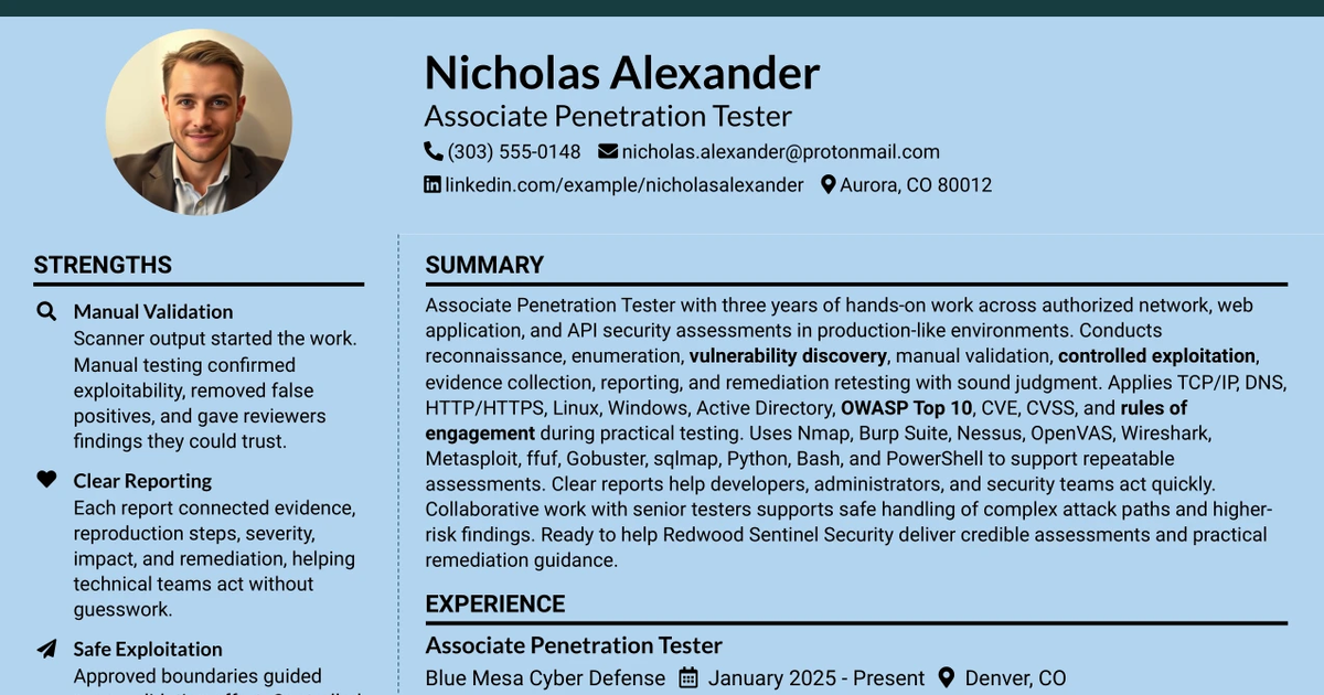 33 Associate Penetration Tester Resume Templates with Example 2026 (ATS-Optimized)