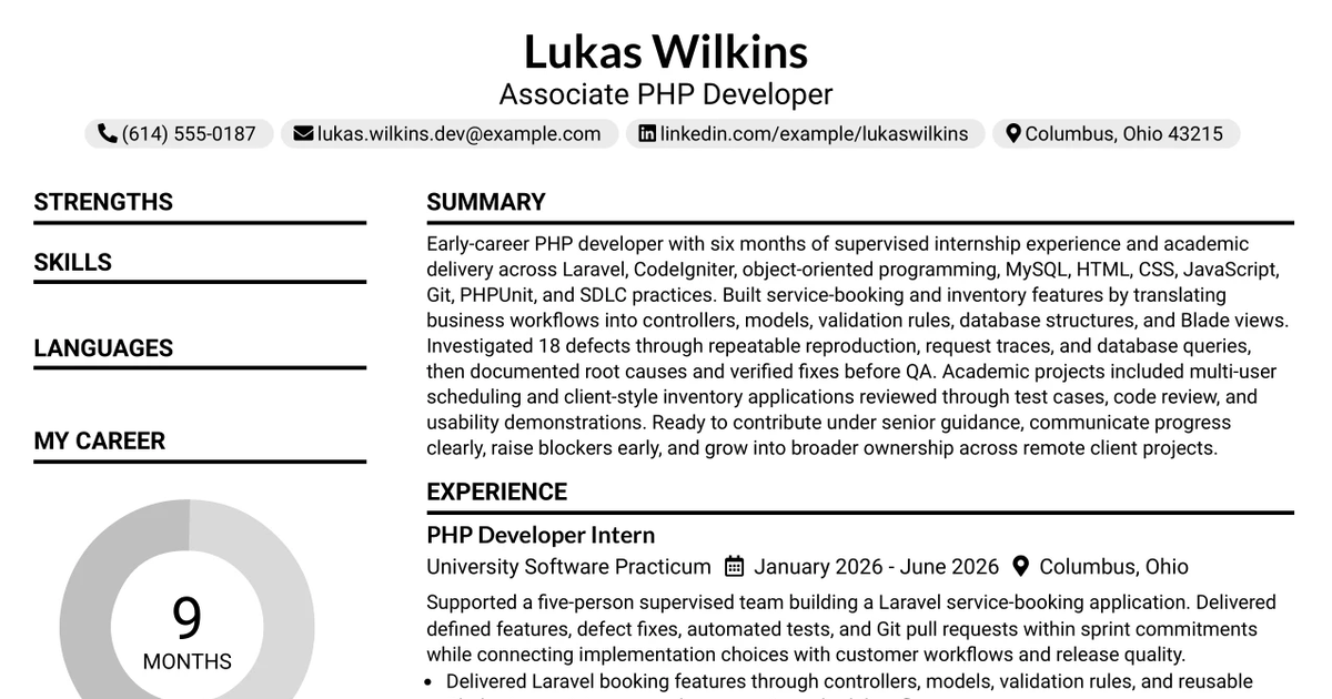 33 Associate PHP Developer Resume Templates with Example 2026 (ATS-Optimized)
