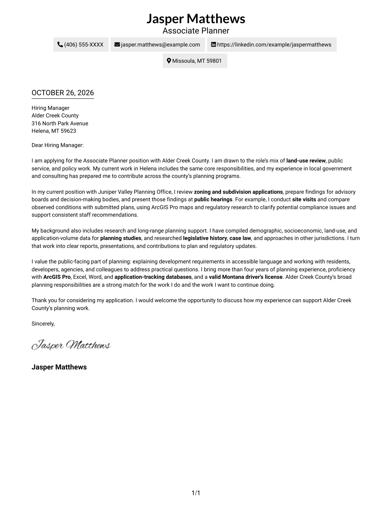 Cover letter example — page 1