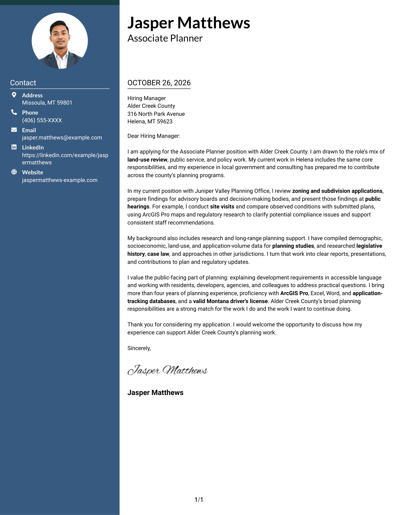 Cover letter example — page 1