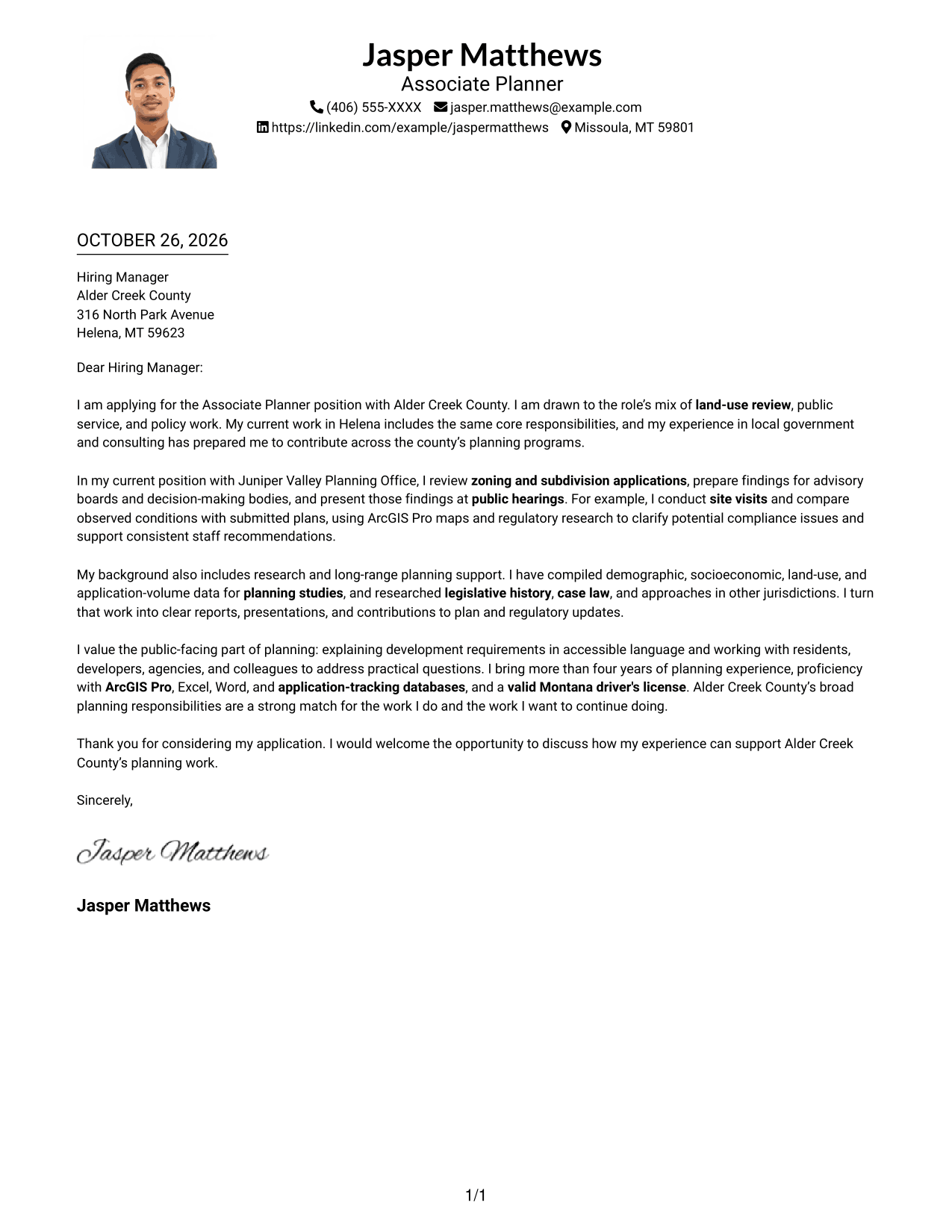 Cover letter example — page 1