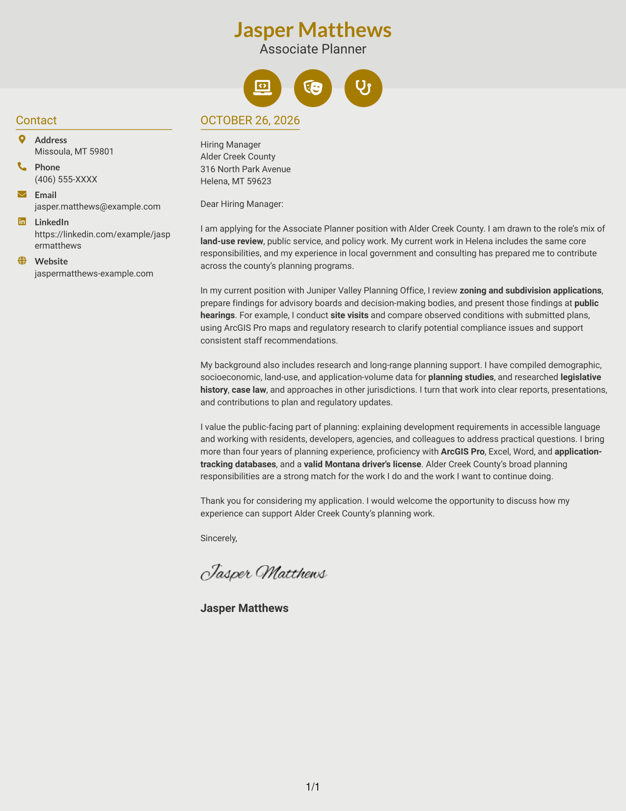Cover letter example — page 1