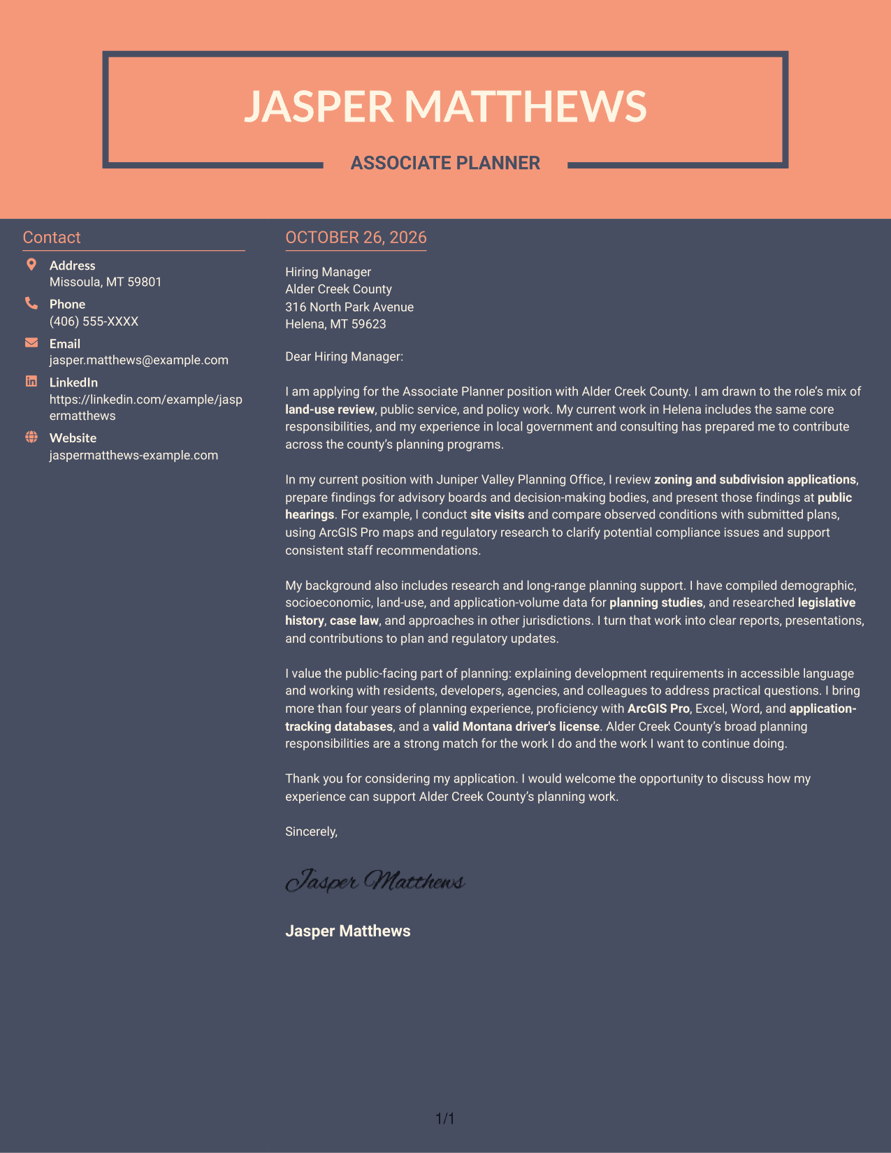 Cover letter example — page 1