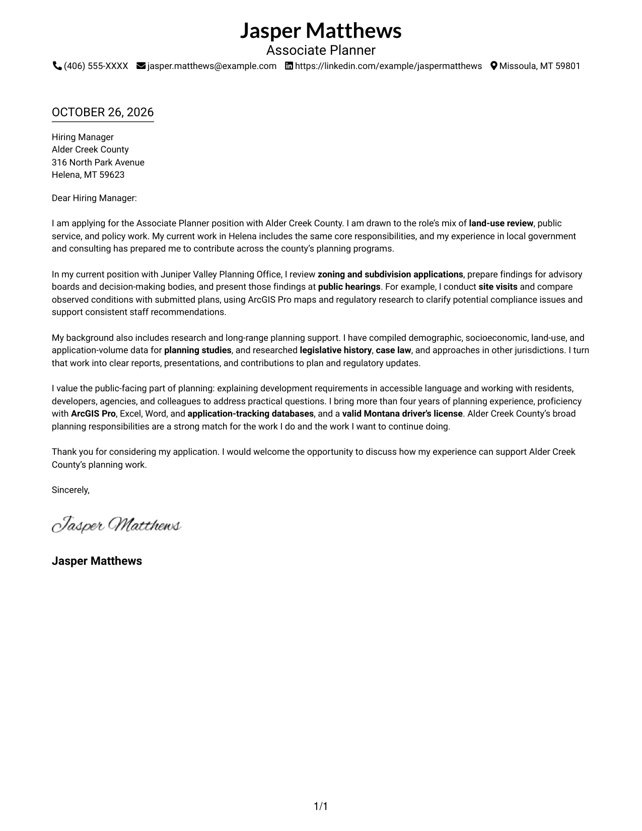 Cover letter example — page 1