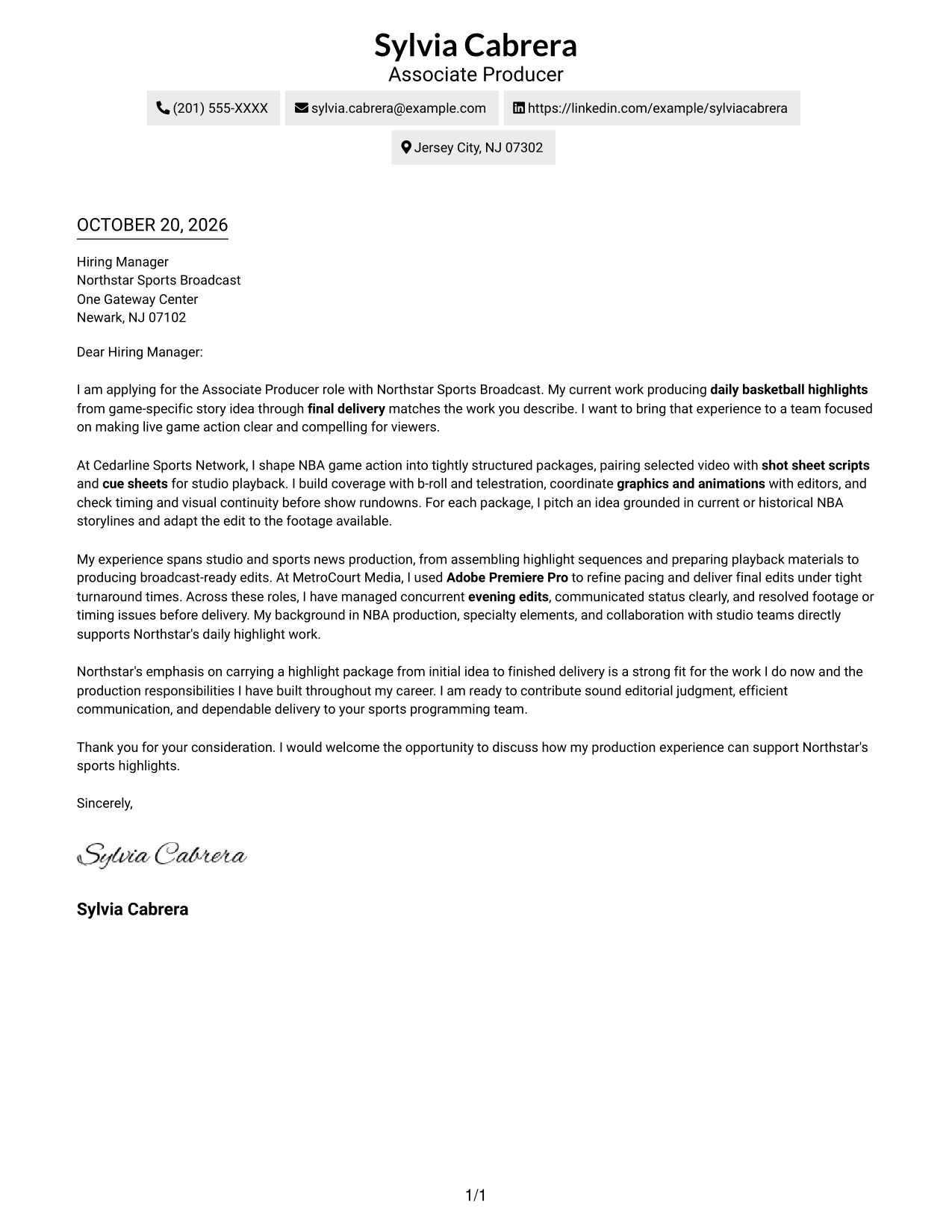 Cover letter example — page 1