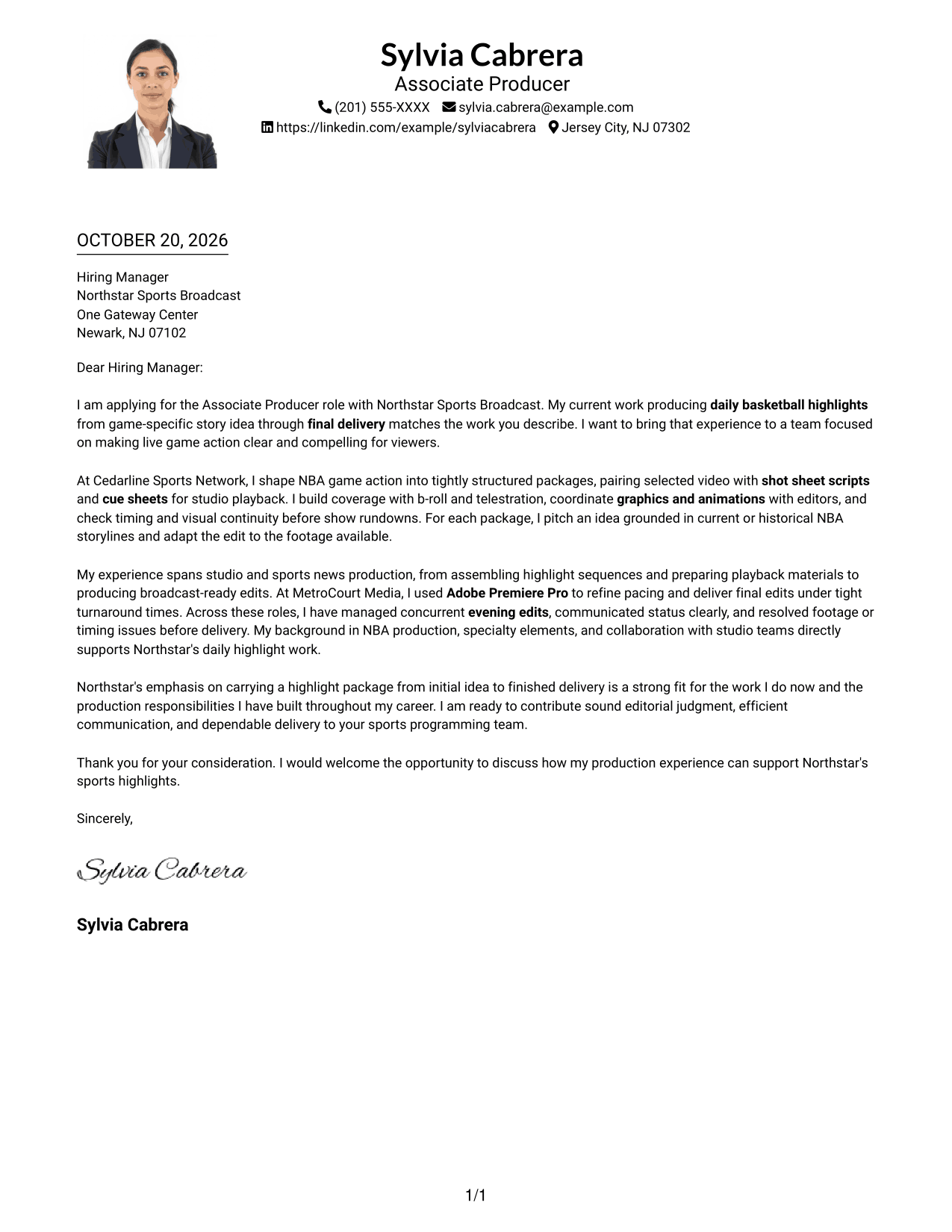 Cover letter example — page 1