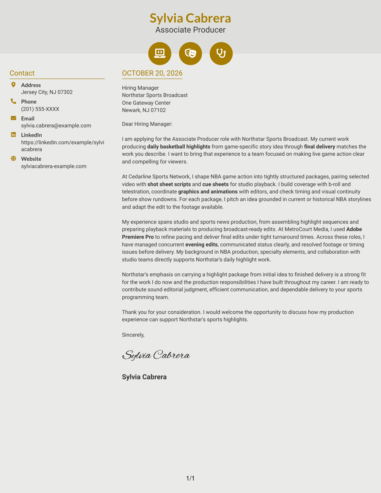 Cover letter example — page 1