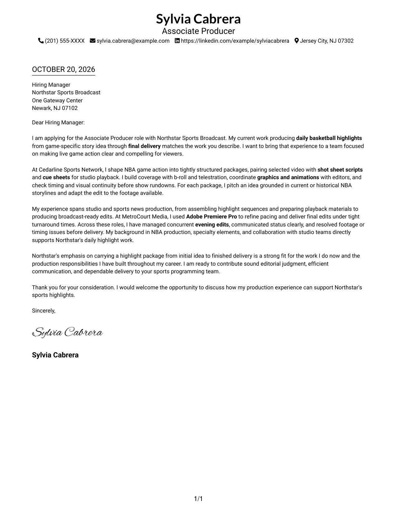 Cover letter example — page 1