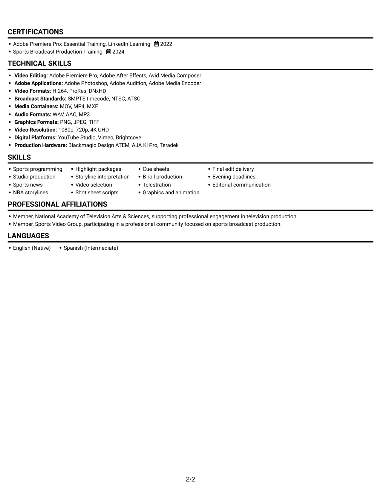 Resume example — page 2