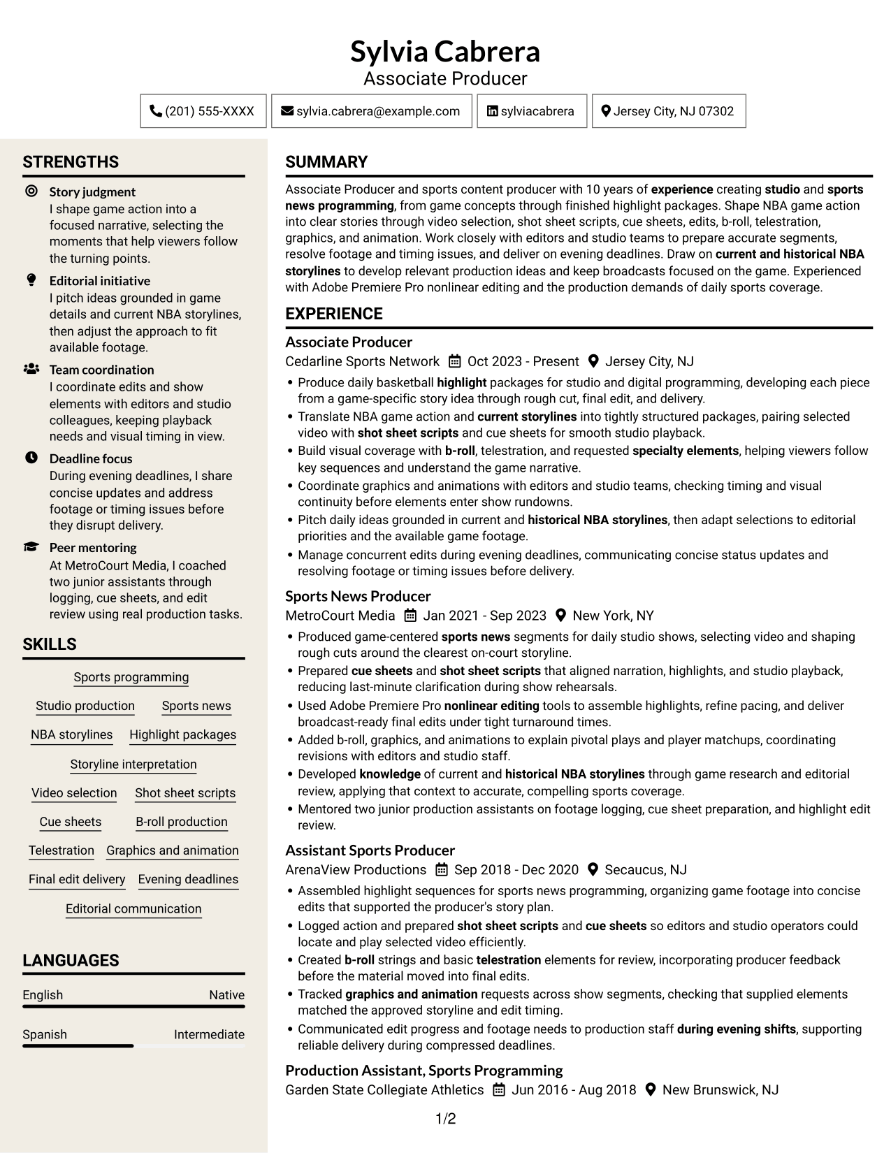 Resume example — page 1