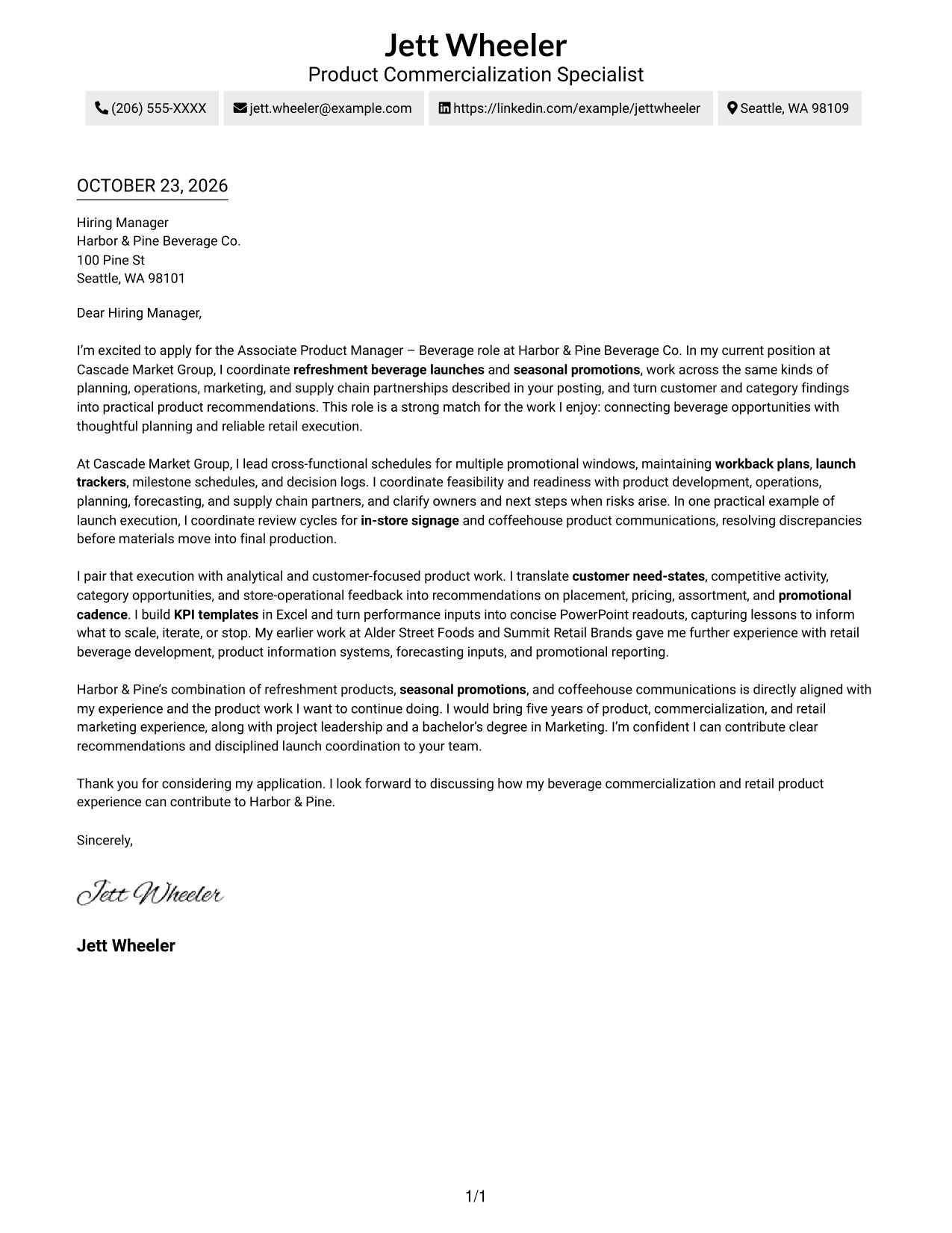 Cover letter example — page 1