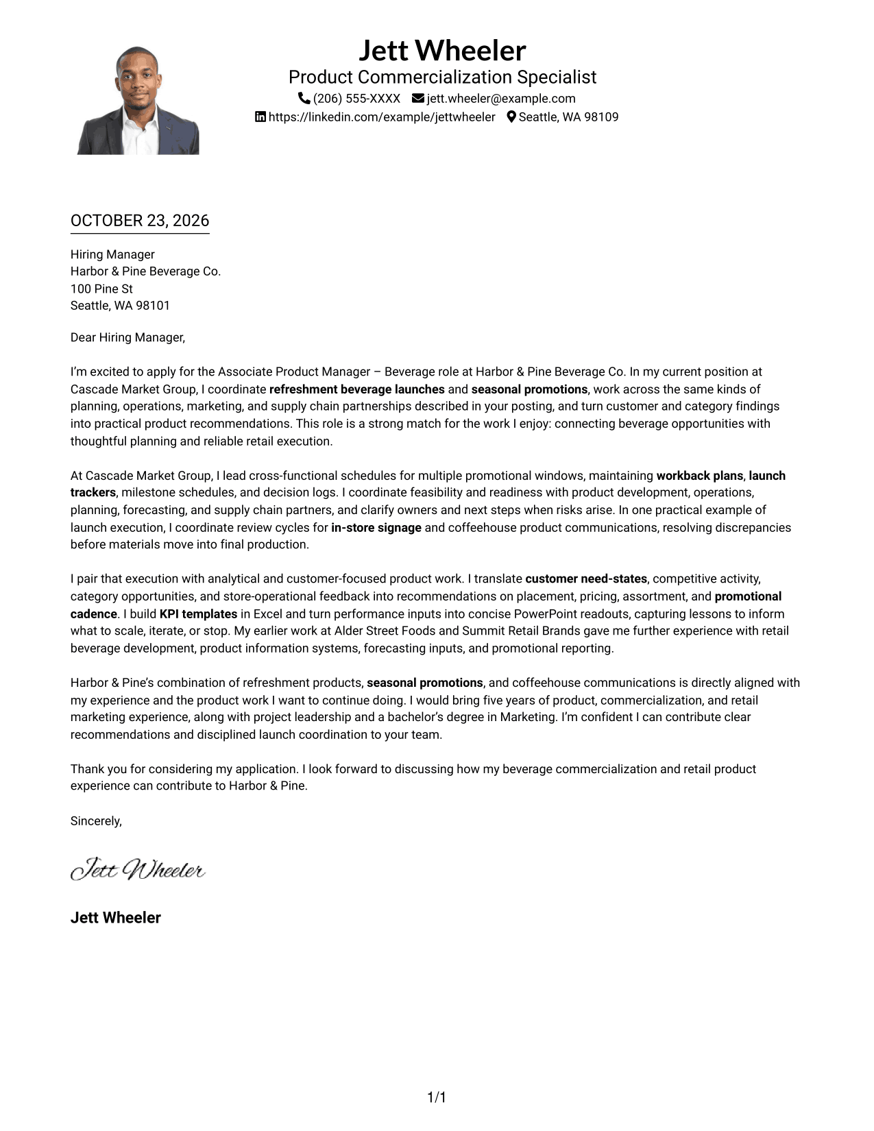 Cover letter example — page 1