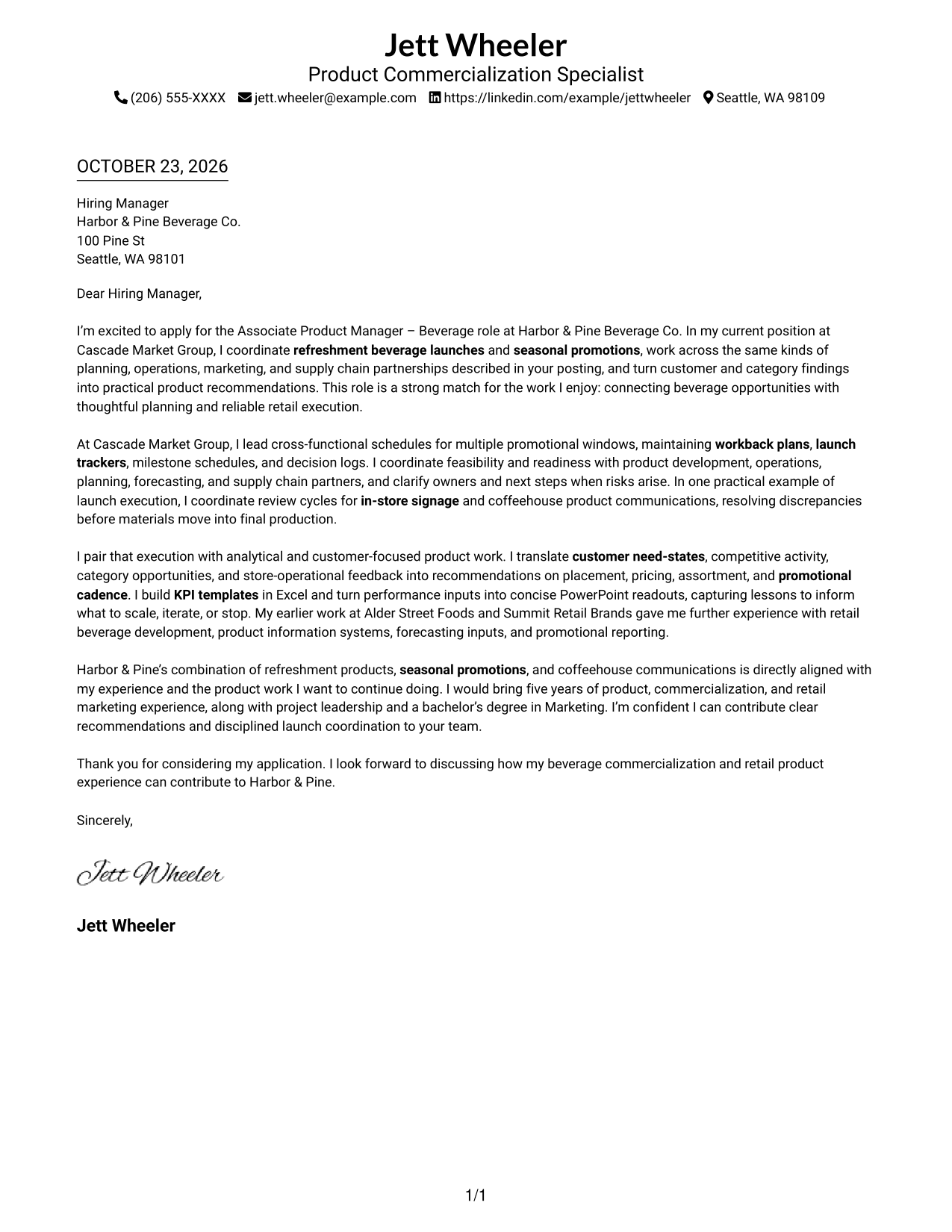 Cover letter example — page 1