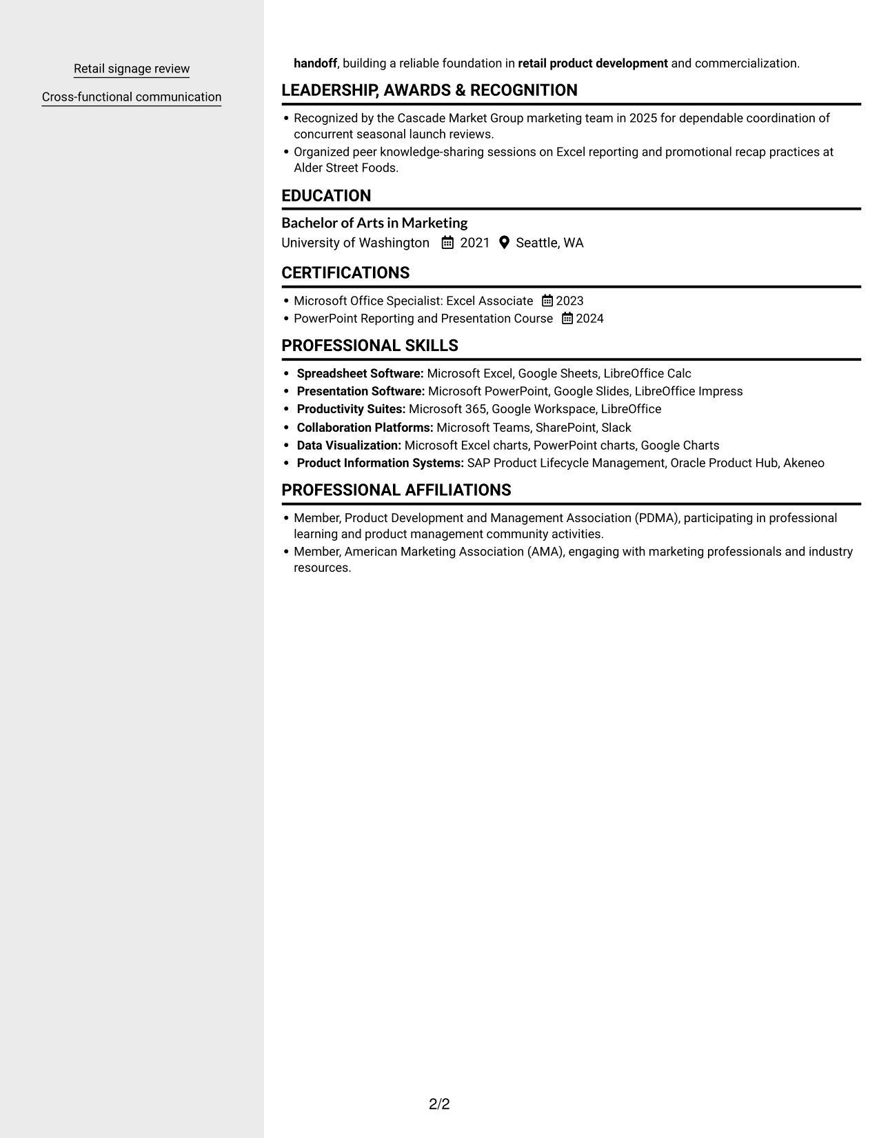Resume example — page 2