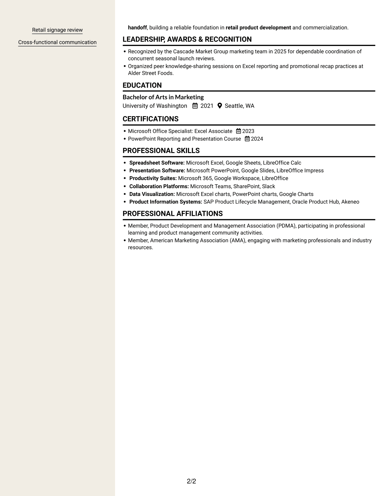 Resume example — page 2