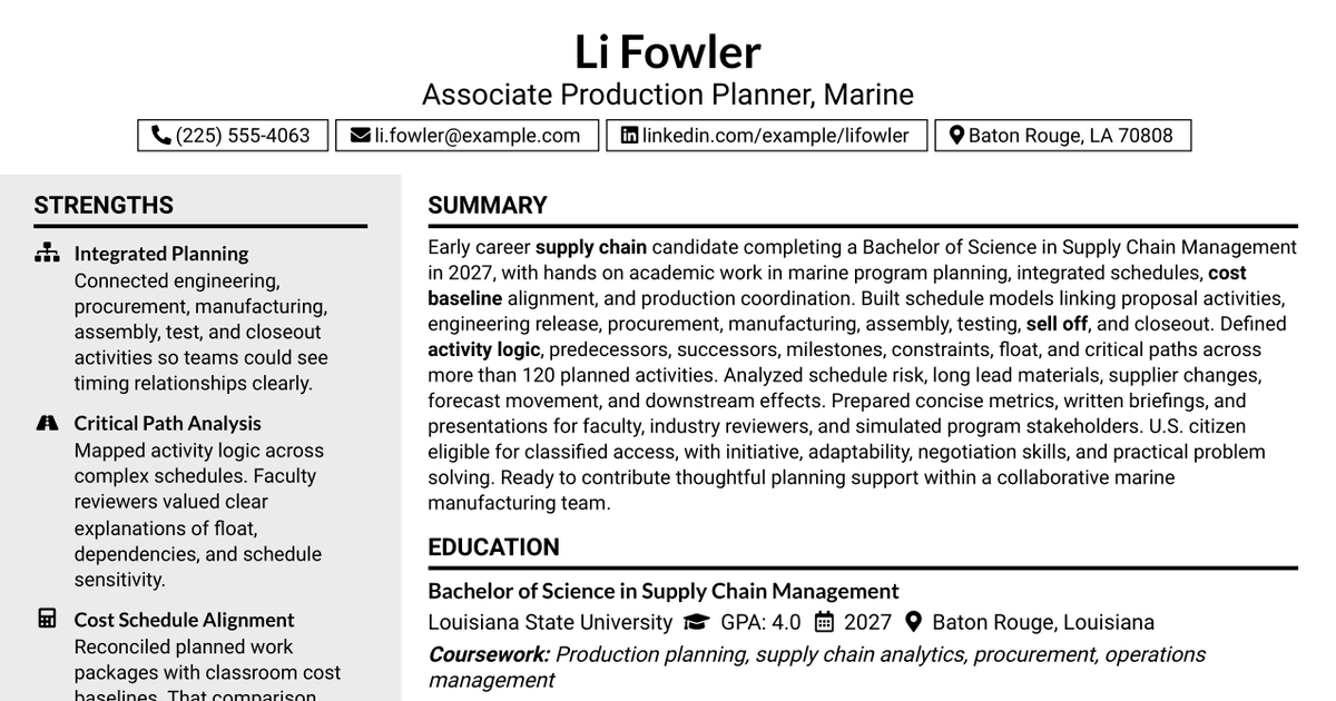 7 Associate Production Planner - Marine Resume Templates with Example