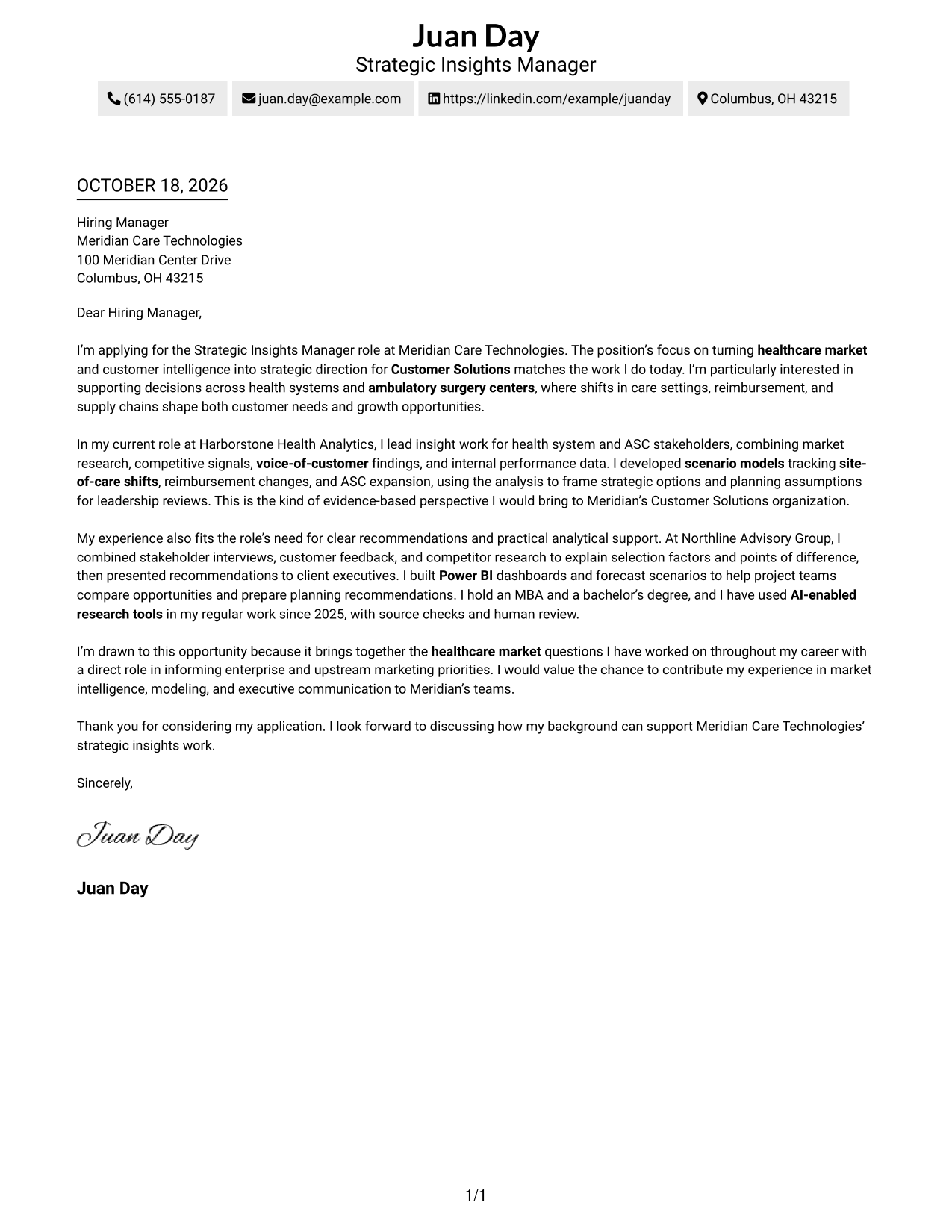 Cover letter example — page 1