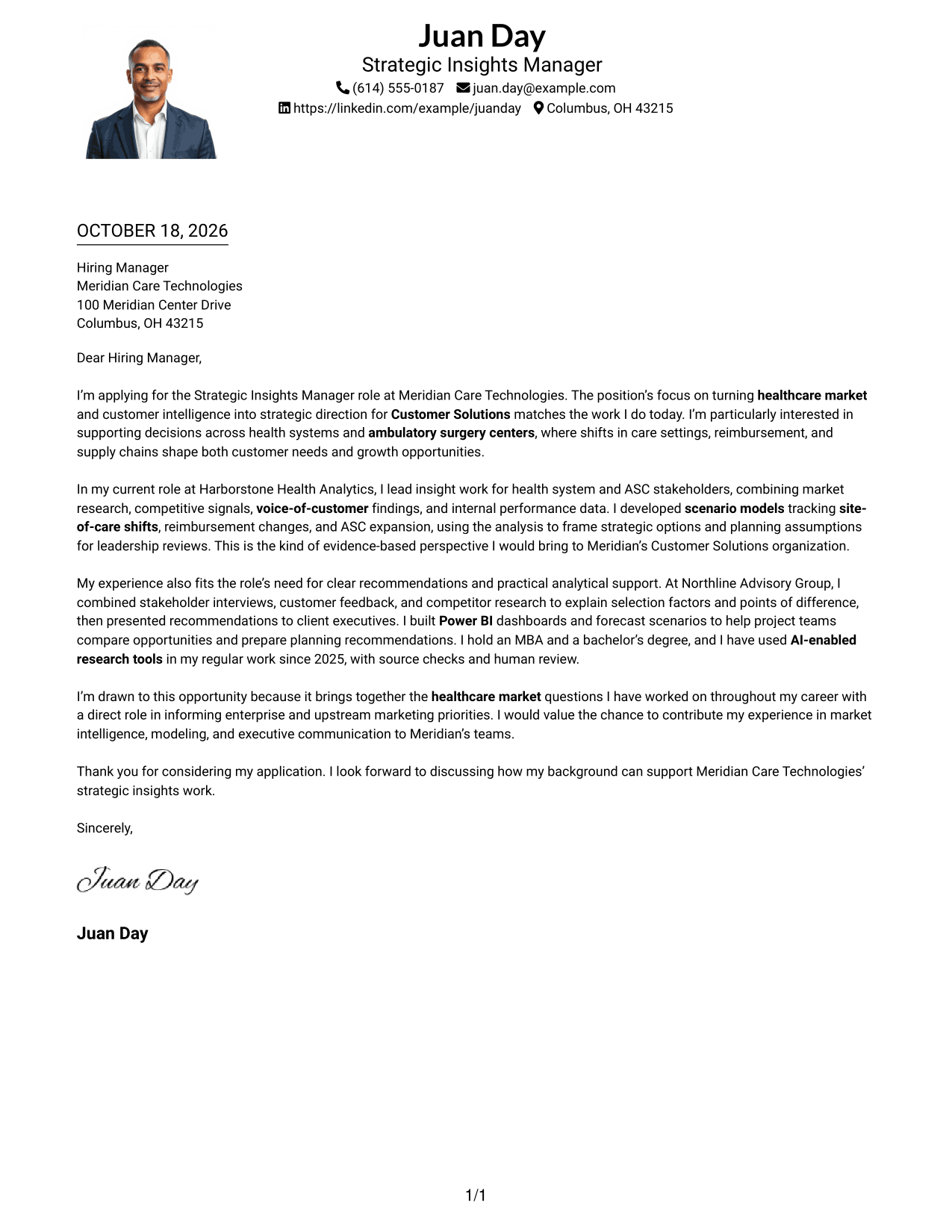 Cover letter example — page 1