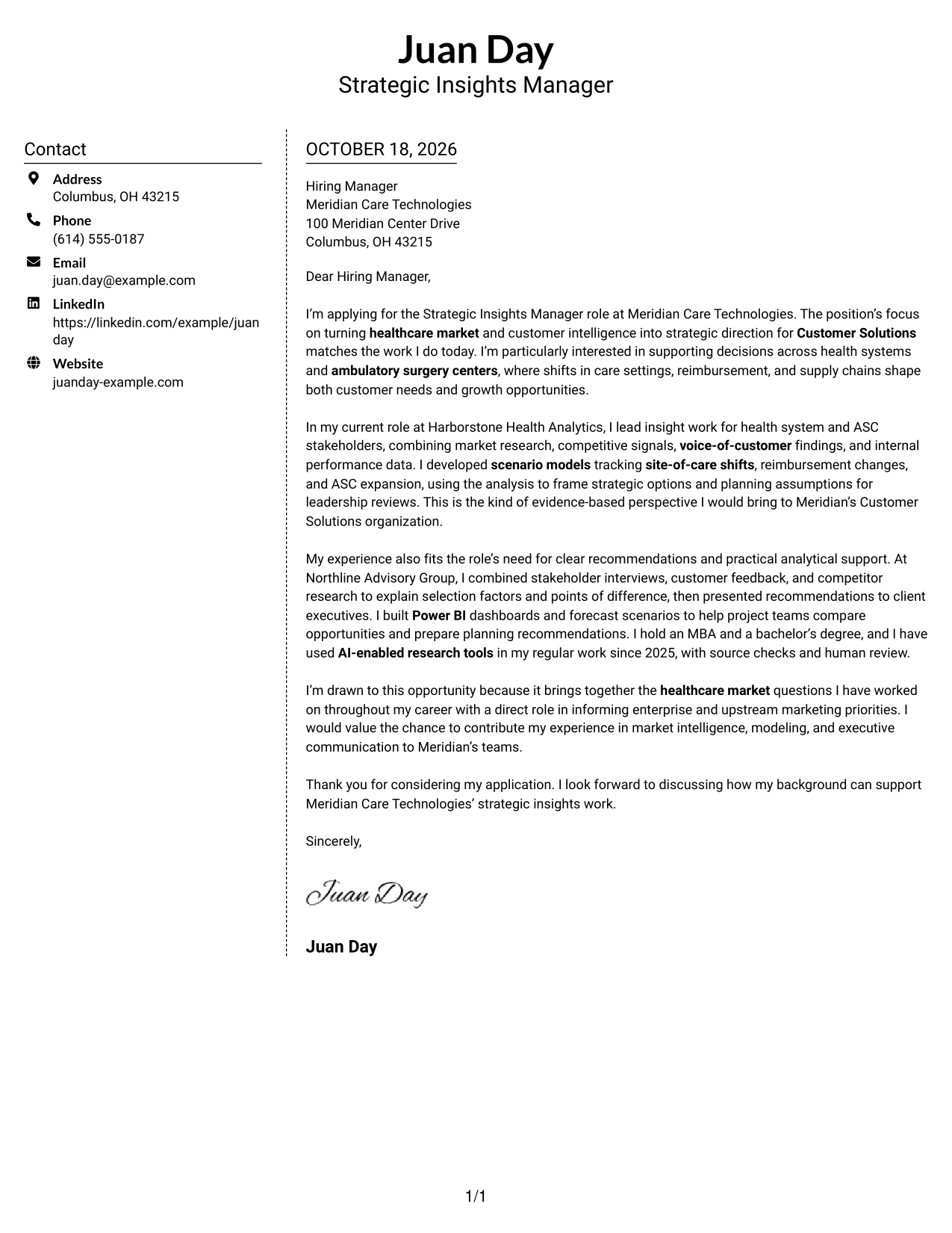 Cover letter example — page 1