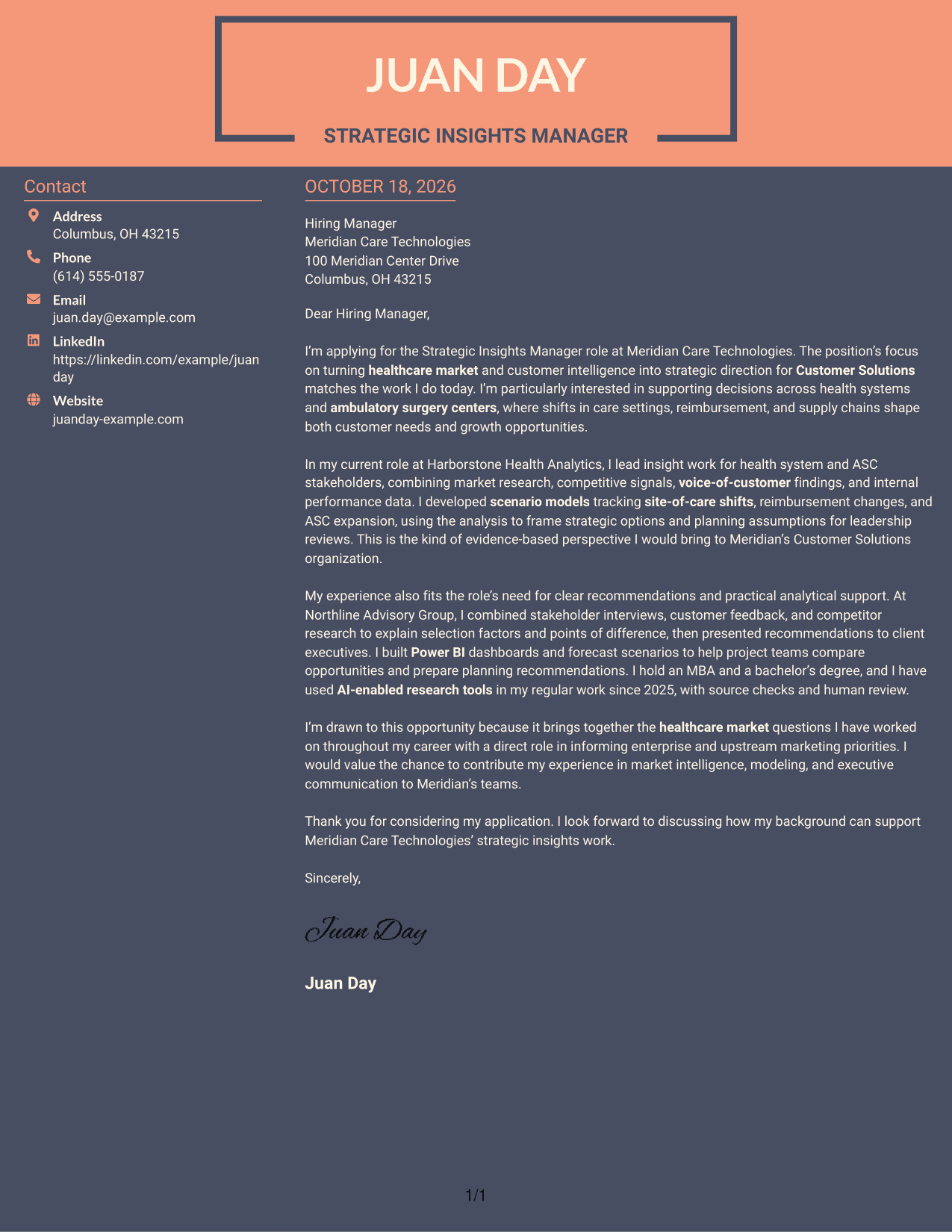 Cover letter example — page 1