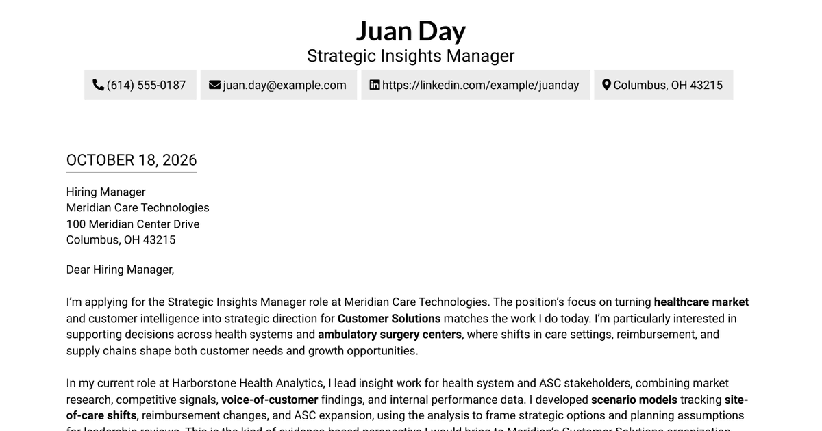 7 Associate Strategic Insights Manager - Healthcare Market Intelligence Cover Letter Templates with Example