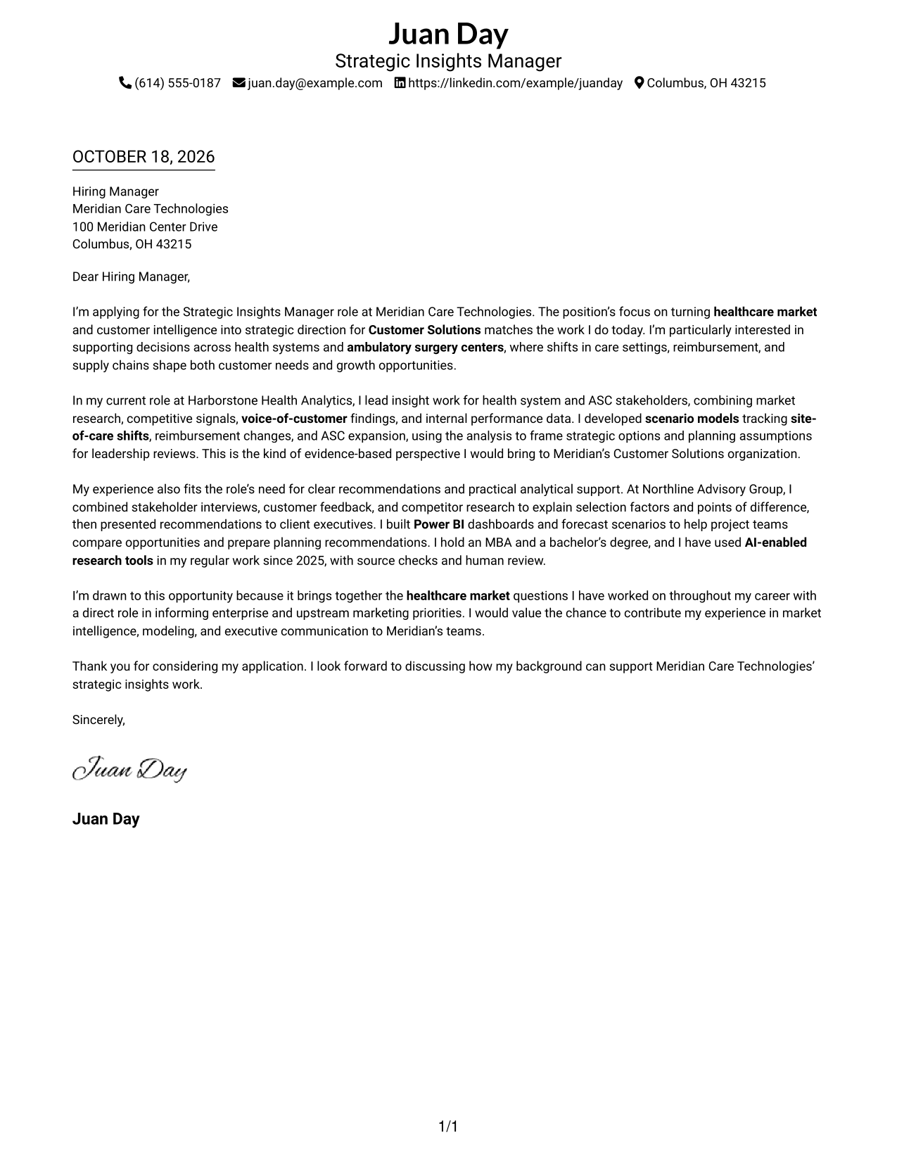 Cover letter example — page 1