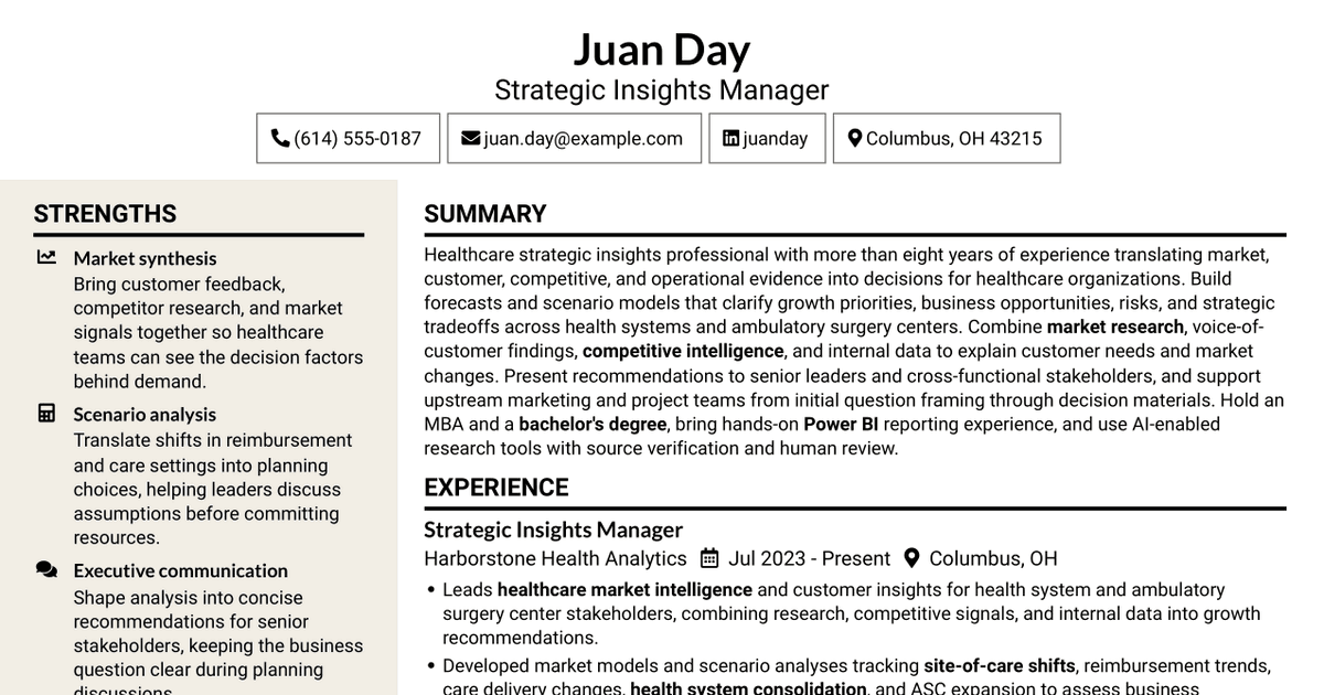 7 Associate Strategic Insights Manager - Healthcare Market Intelligence Resume Templates with Example