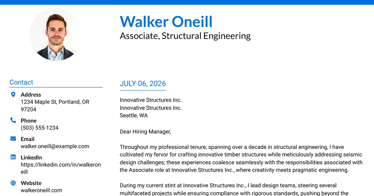 30+ Associate, Structural Engineering Cover Letter Templates with Example 2026