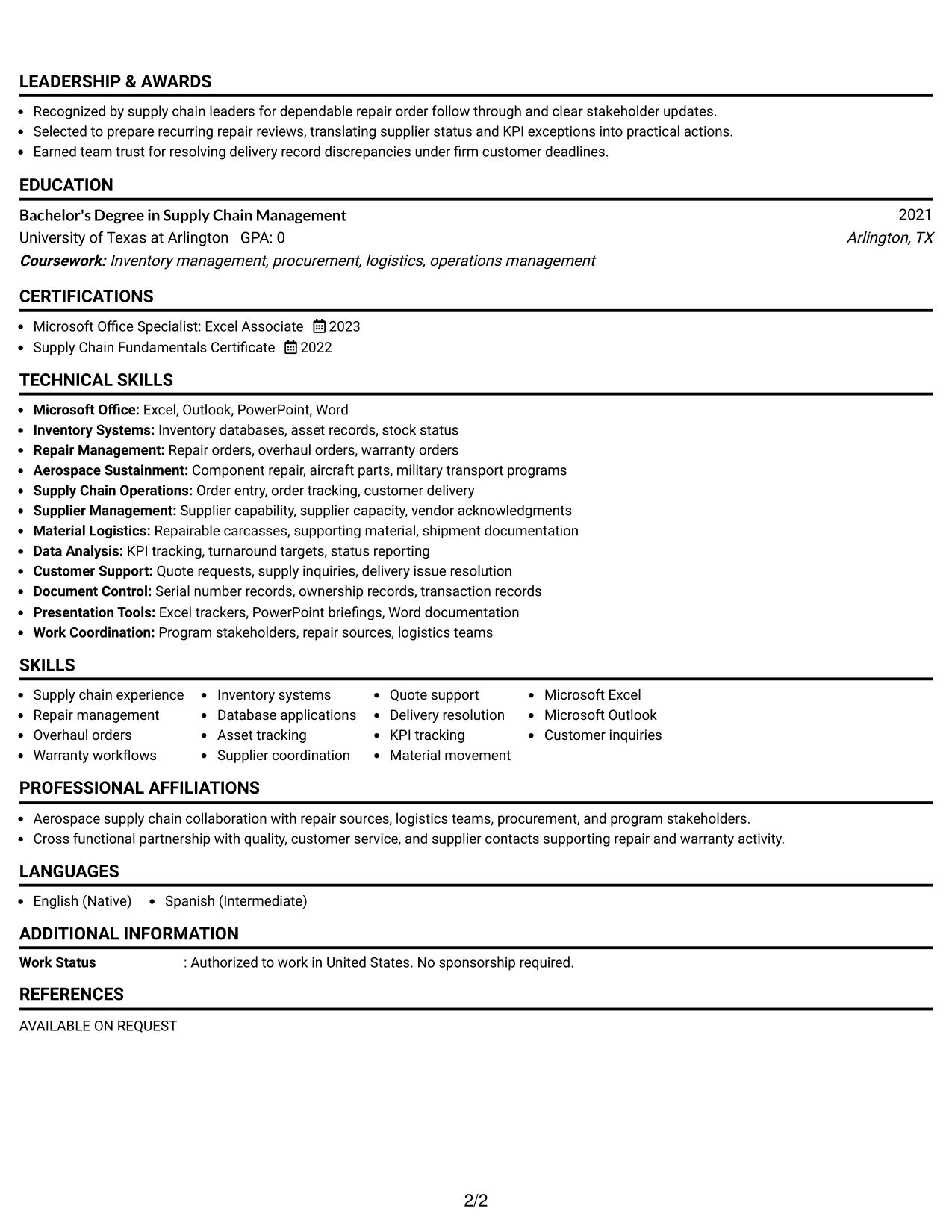 Resume Example Page 2