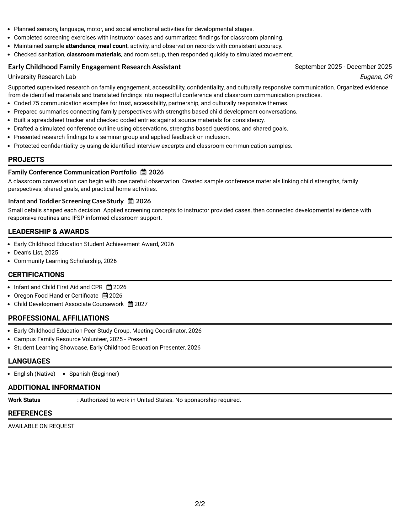 Resume Example Page 2