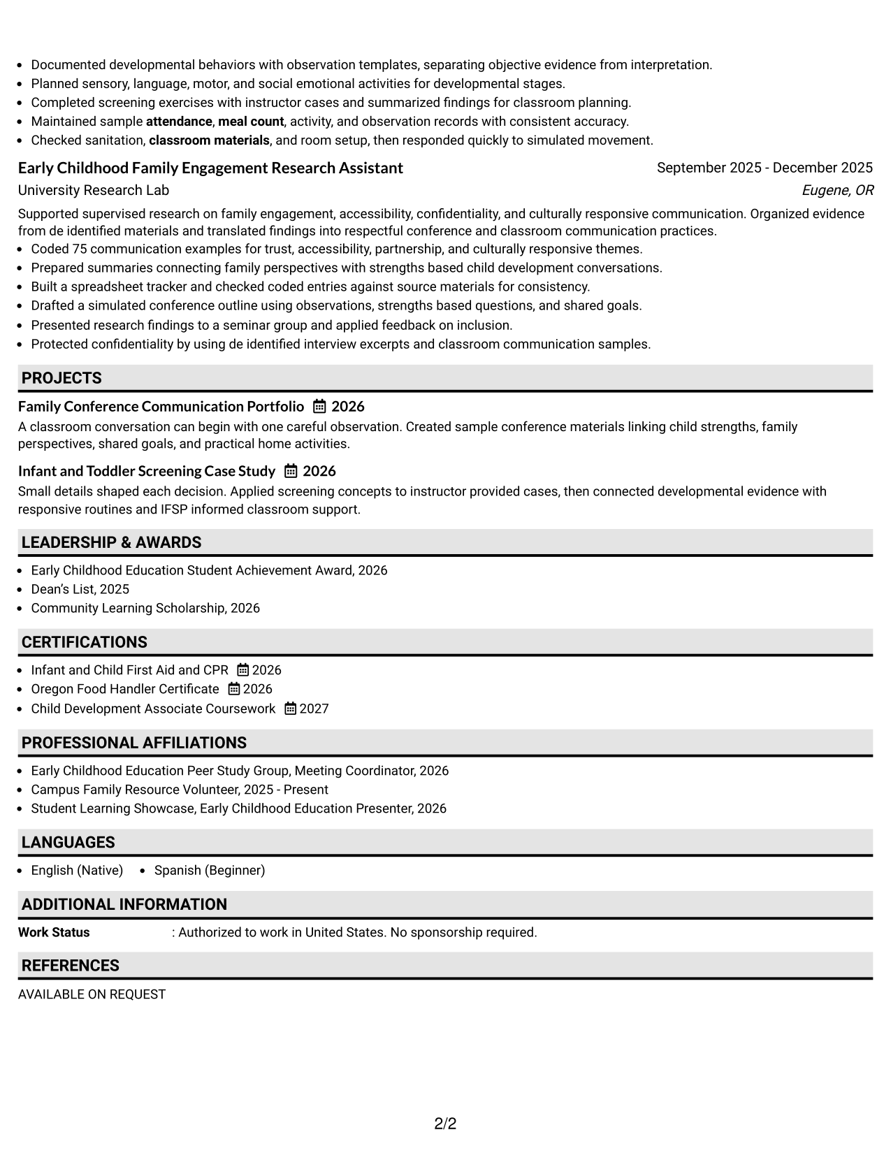 Resume Example Page 2