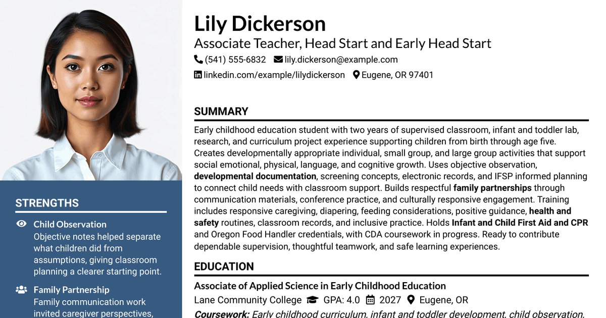 7 Associate Teacher - Head Start & Early Head Start Resume Templates with Example